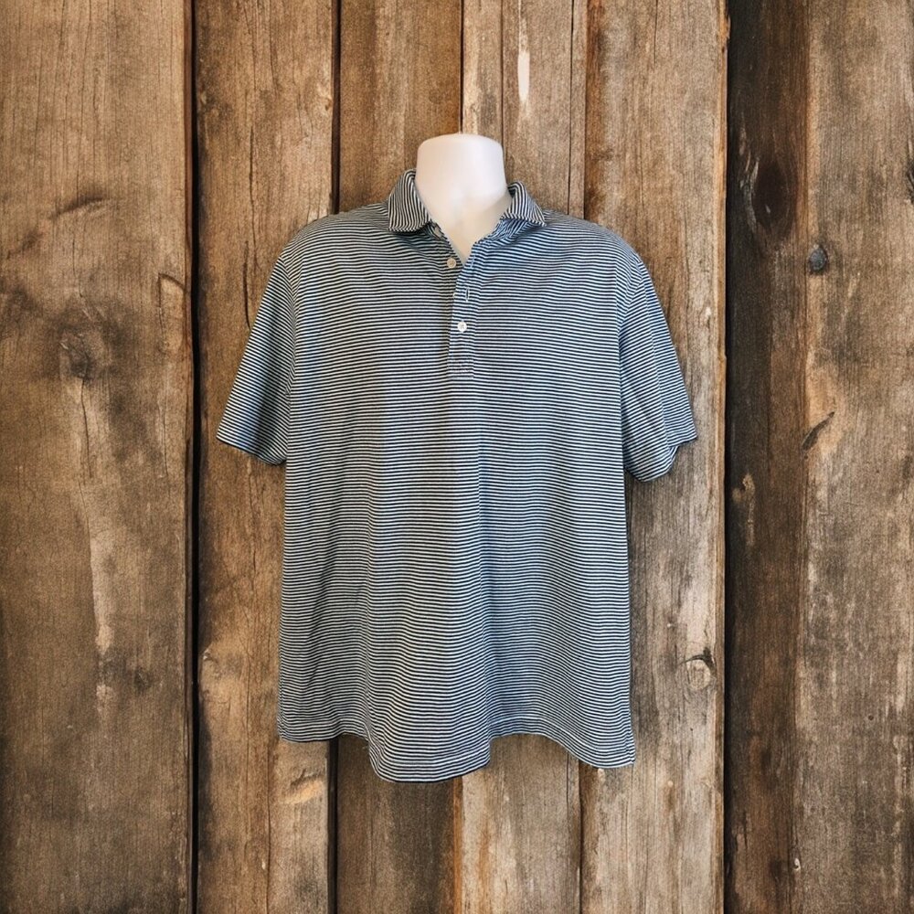 Charleston Threads Mens Polo Shirt XXL Black White Striped Short Sleeve Preppy